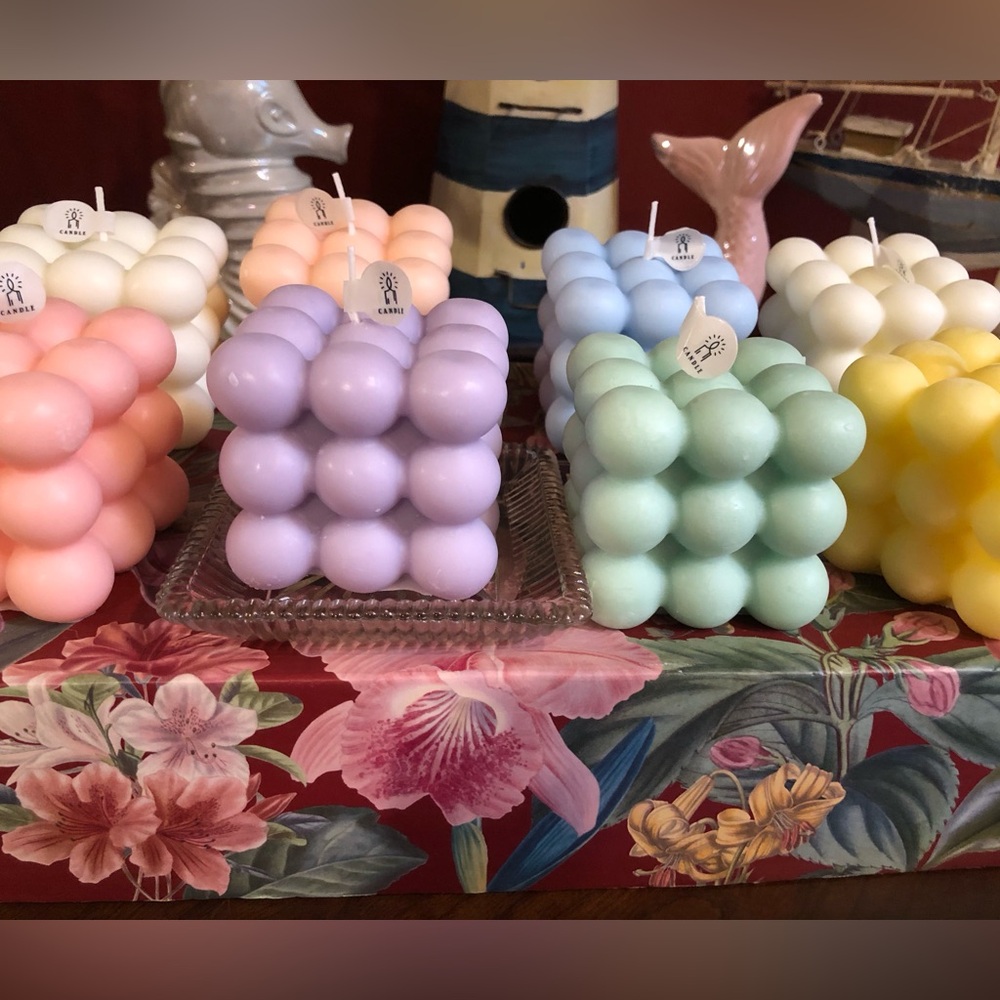 Set 8 Pastel Bubble Cube Candles - Lavender, Mint, Pink etc.